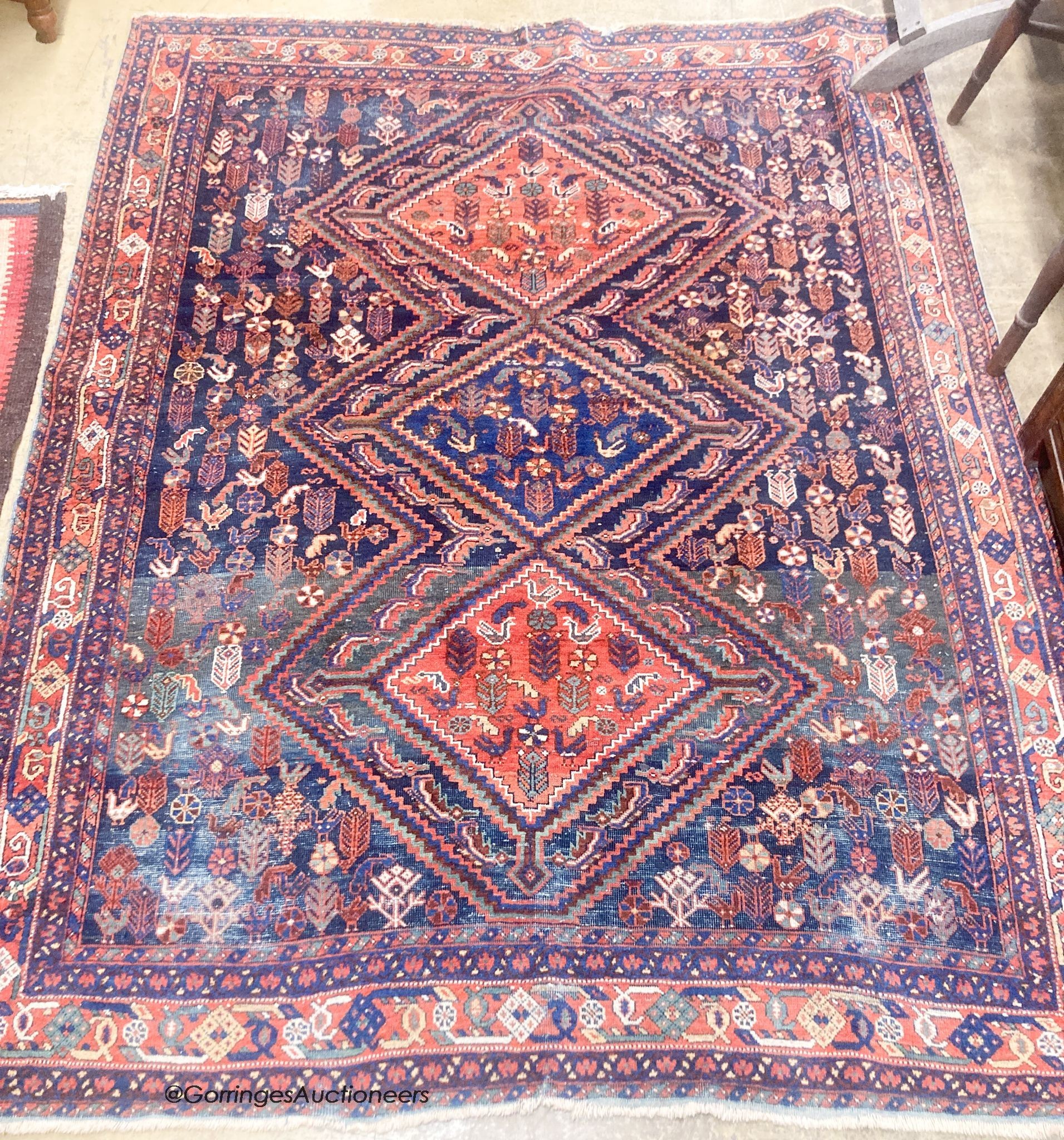 A Caucasian blue ground rug, 188 x 154cm